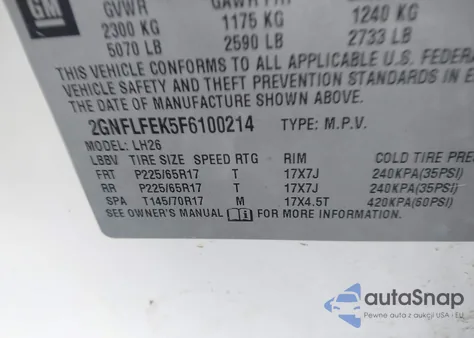 2015 Chevrolet Equinox 1Lt z USA, uszkodzony, nr VIN 2GNFLFEK5F6100214